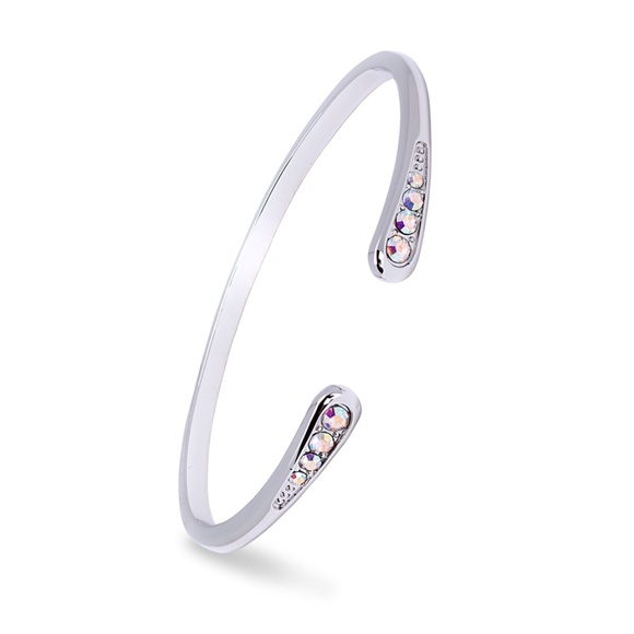 NWT Silver Open Cuff Bracelet with Swarovski Crystals – Adjustable Fashion Jewel - Picture 1 of 2